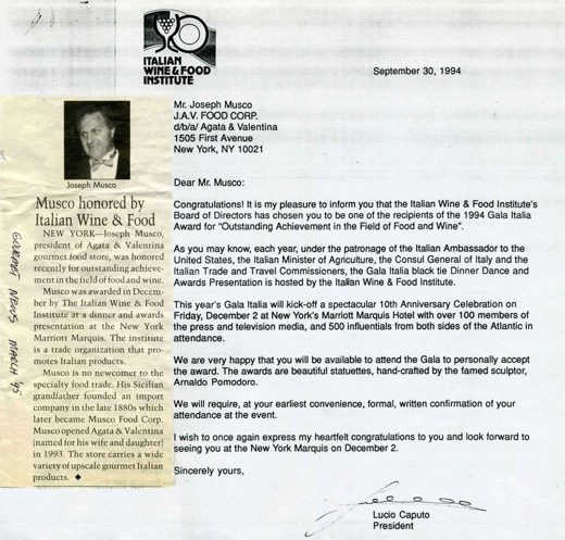 Press clipping: Joseph Musco... — Italian wine & food institute